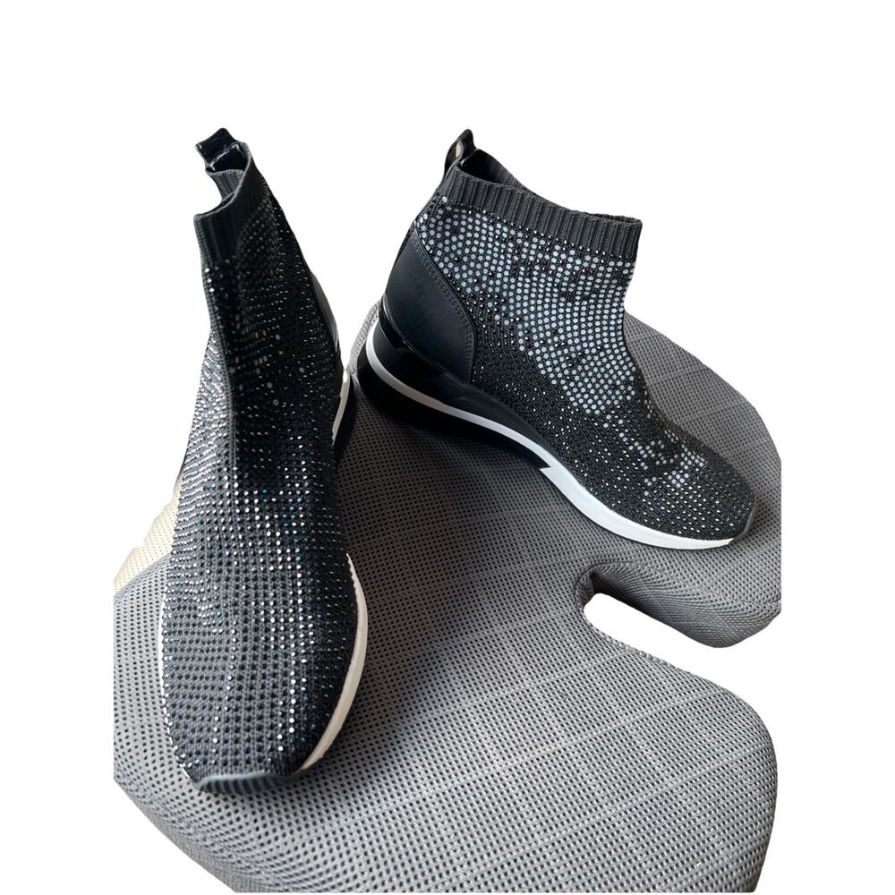 Michael Kors Skyler Women’s Crystal Sock Sneaker Booties Black Wedge Heel Sz 10M
